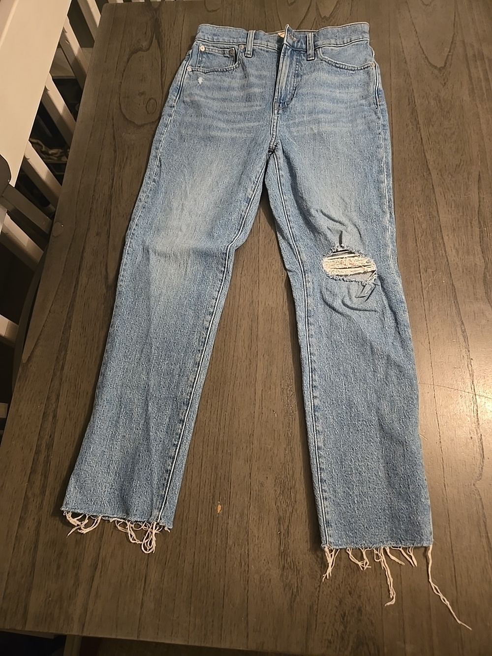 Madewell Light Blue Straight Leg Jeans with Knee Distress
